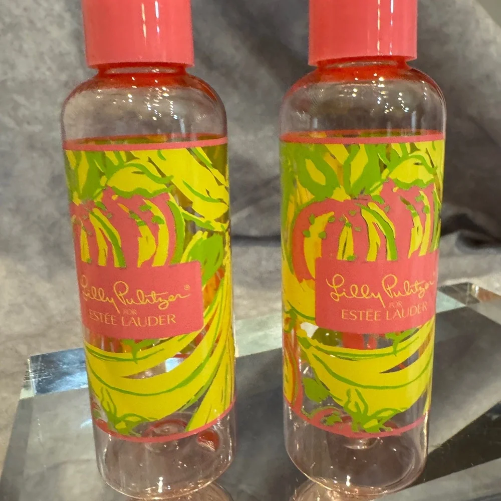 Estee Lauder Lilly Pulitzer Pink‎ and Green Body  Empty Travel Plastic Bottles